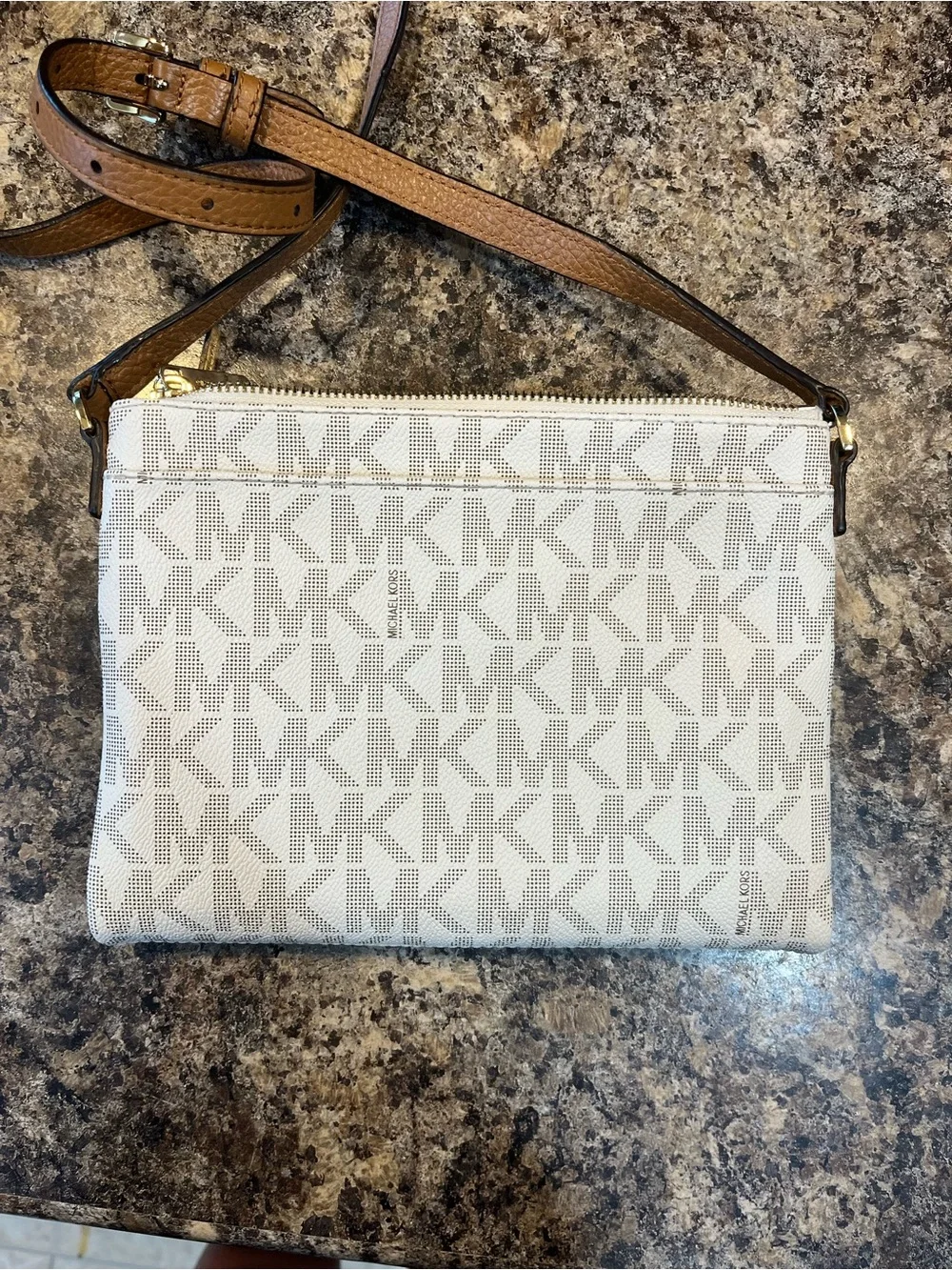 Michael Kors Cream Logo Crossbody Bag with Tan Strap